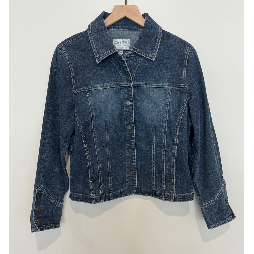 Live a Little Vintage Y2K Dark Wash‎ Stretch Denim Jacket Small Fall Western